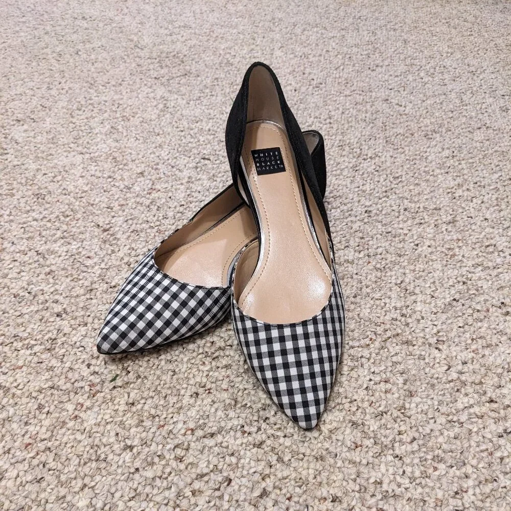 White House Black Market Black and White Gingham Flats - Picture 1 of 5